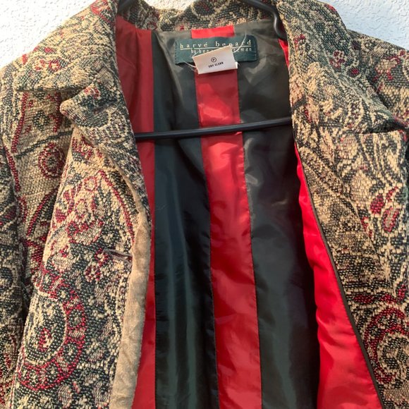 Harve Benard vintage tapestry jacket size 14P green red tan very good condition - Picture 12 of 13
